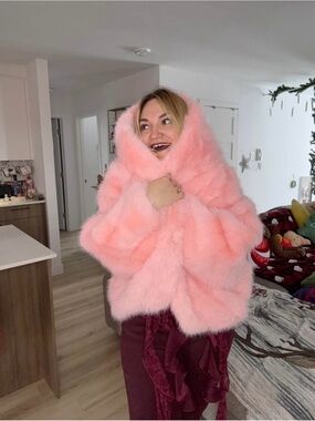 Plush Pink Faux Fur Hooded Coat